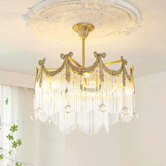 Chandelier Luxury French Vintage Brass Crystal Tassel Corner