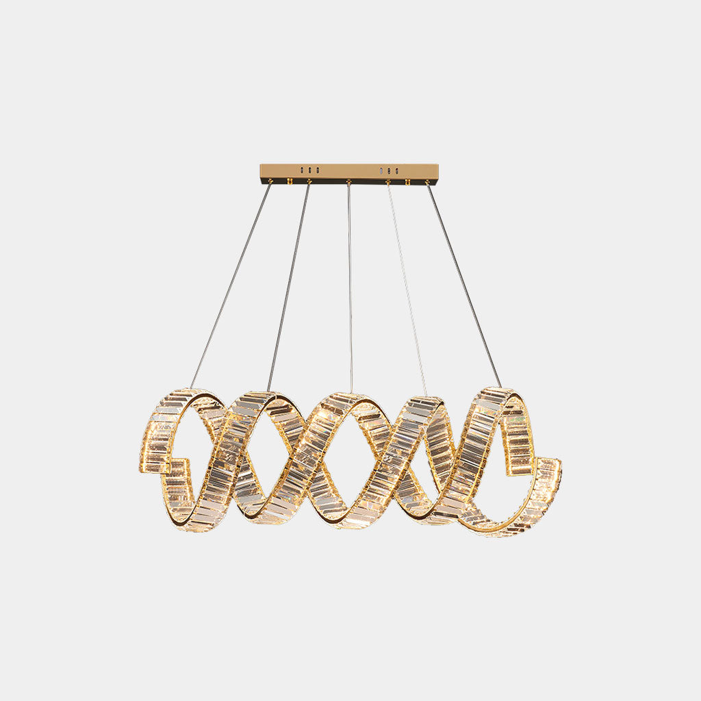 Lustre LED en spirale en cristal en métal doré de luxe | Vaxlamp