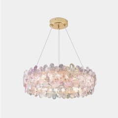 Chandelier Luxury Pink / Green Glass Flower Petal Round