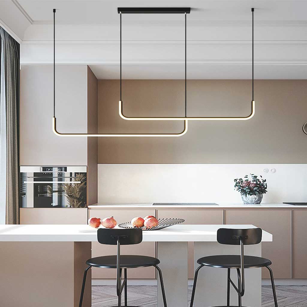 Chandelier Metal Linear LED Double Center Black Dining Room