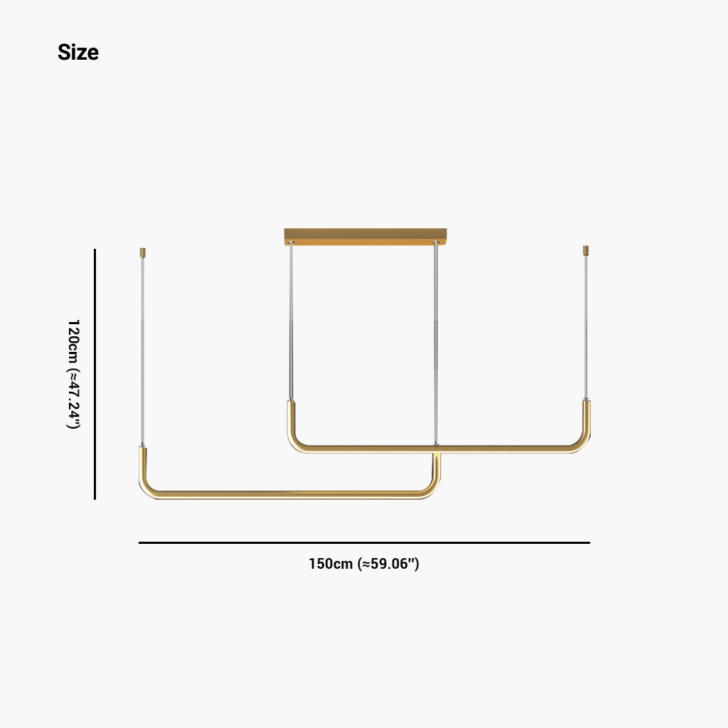 Chandelier Metal Linear LED Double Center Gold Size
