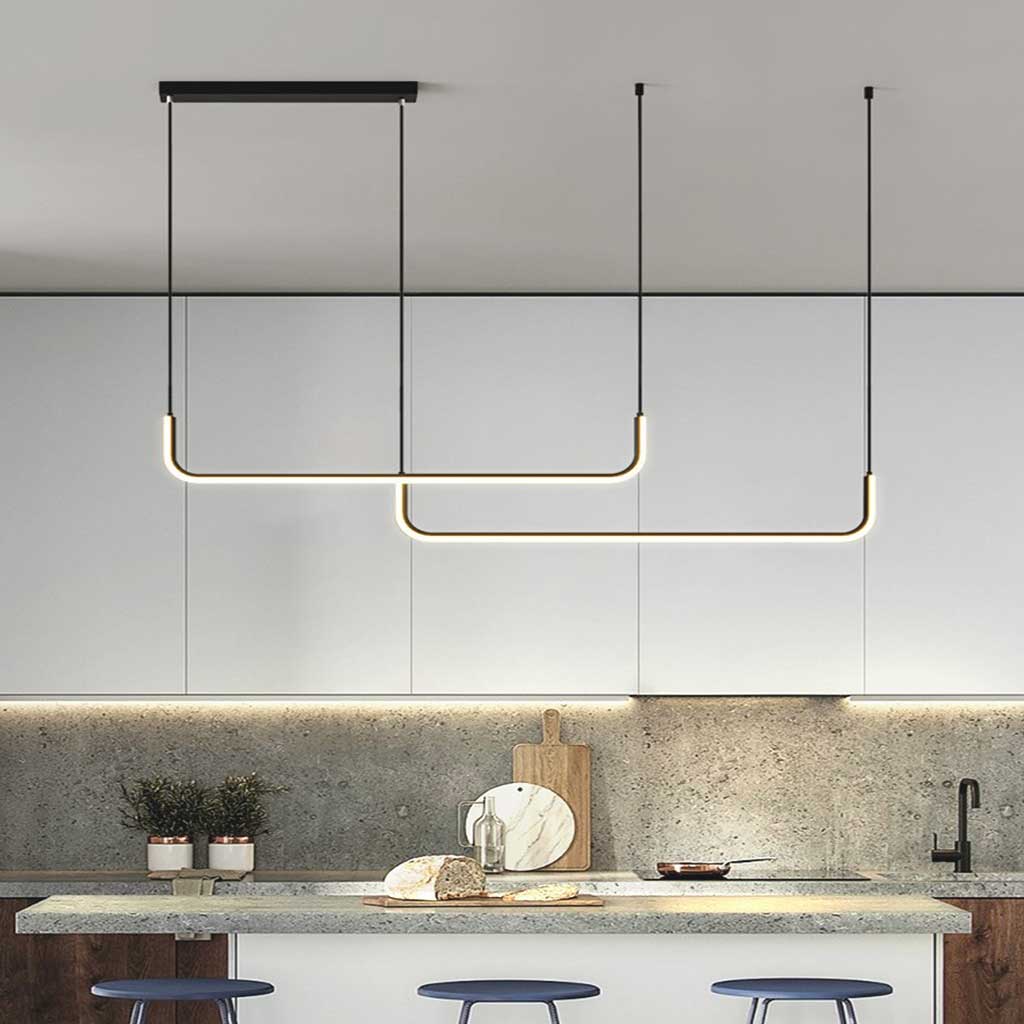 Chandelier Metal Linear LED Double Side Black Dining Room