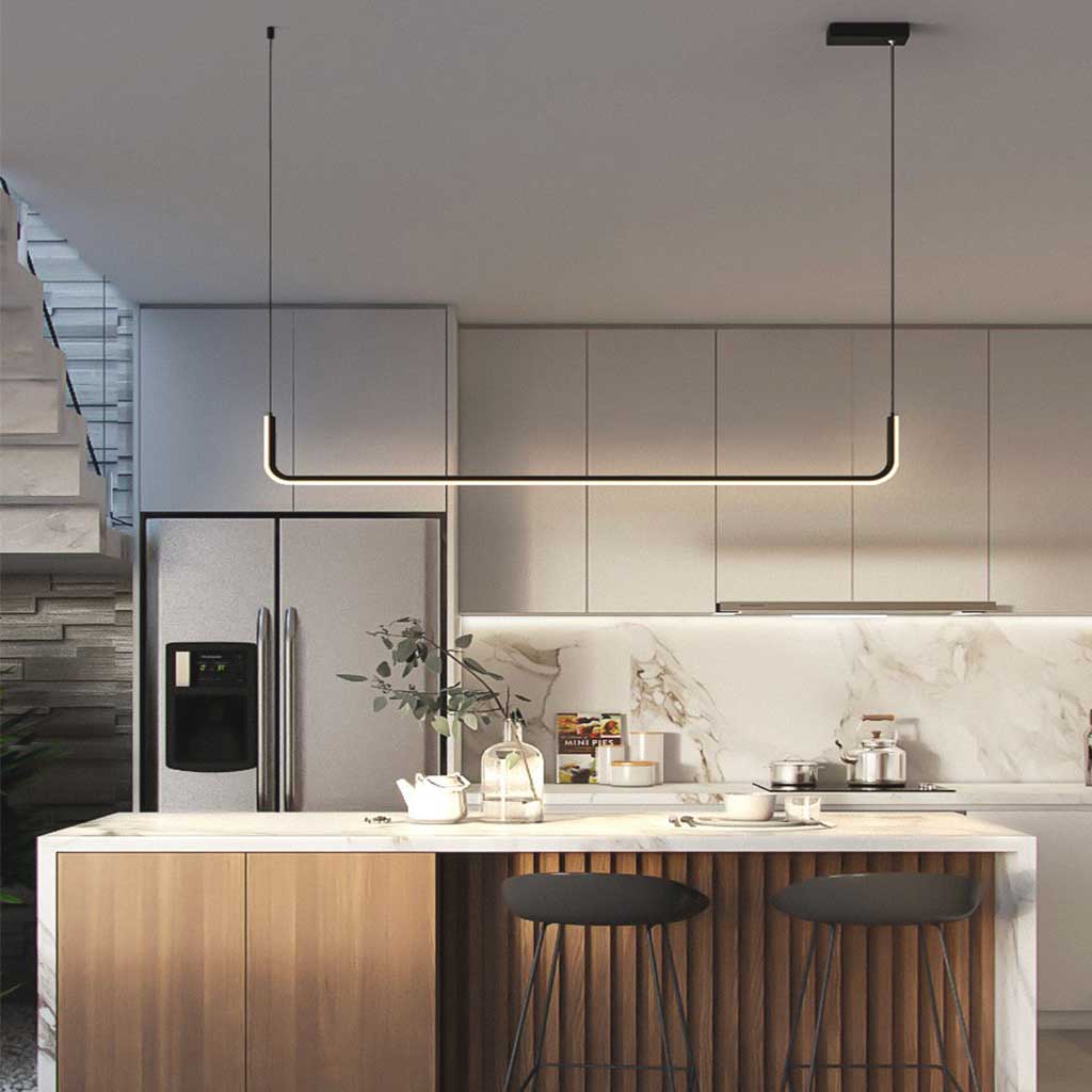 Chandelier Pendant Light Minimalist Metal Linear LED Gold Black Black Single L90cm H115cm L35.43 x H45.28 21W