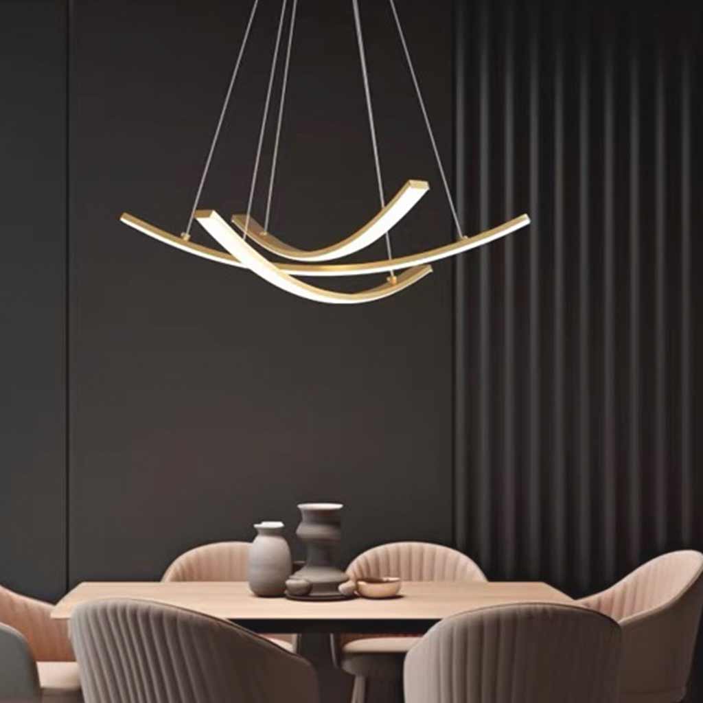 Chandelier Minimalist Brass Arc Curved Cross LED Dining Table