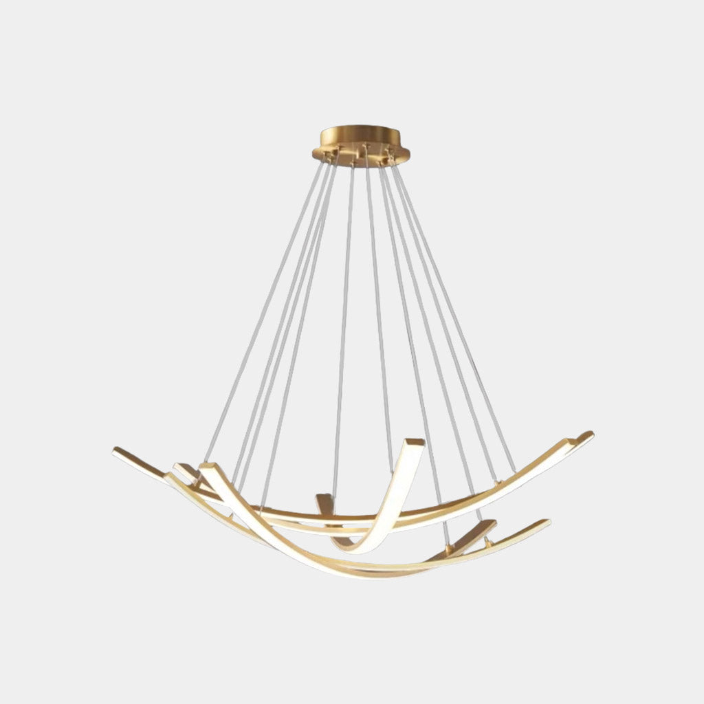 Chandelier Minimalist Brass Arc Curved Cross LED Gold