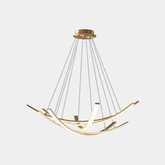 Chandelier Minimalist Brass Arc Curved Cross LED Gold