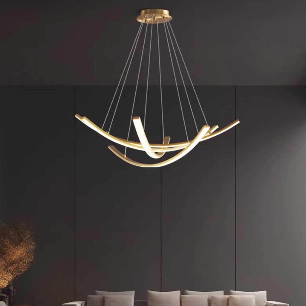Chandelier Minimalist Brass Arc Curved Cross LED Living Room