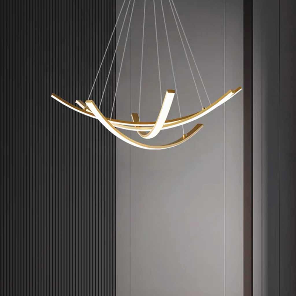 Chandelier Minimalist Brass Arc Curved Cross LED Room
