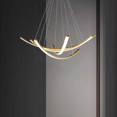 Chandelier Minimalist Brass Arc Curved Cross LED Room