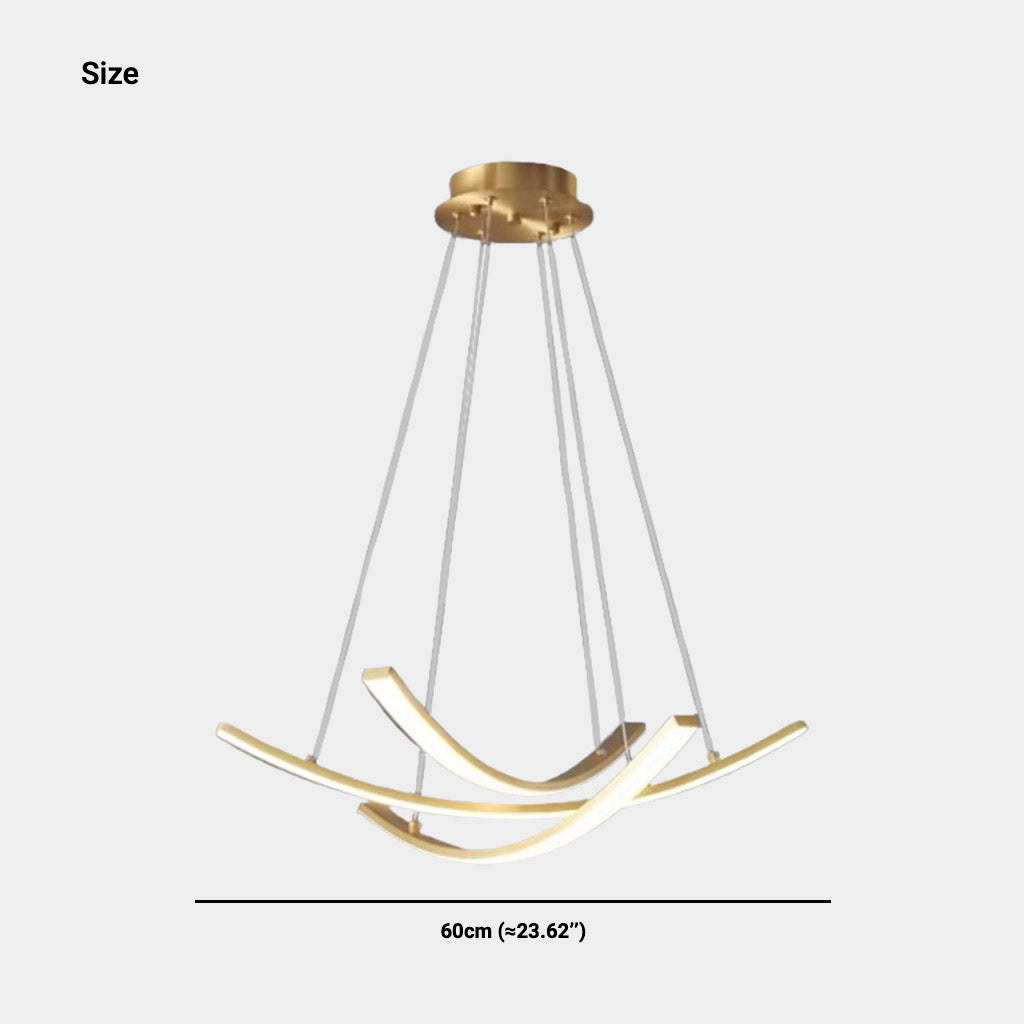 Chandelier Minimalist Brass Arc Curved Cross LED Size