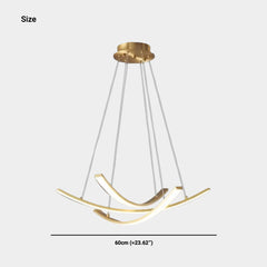Chandelier Minimalist Brass Arc Curved Cross LED Size