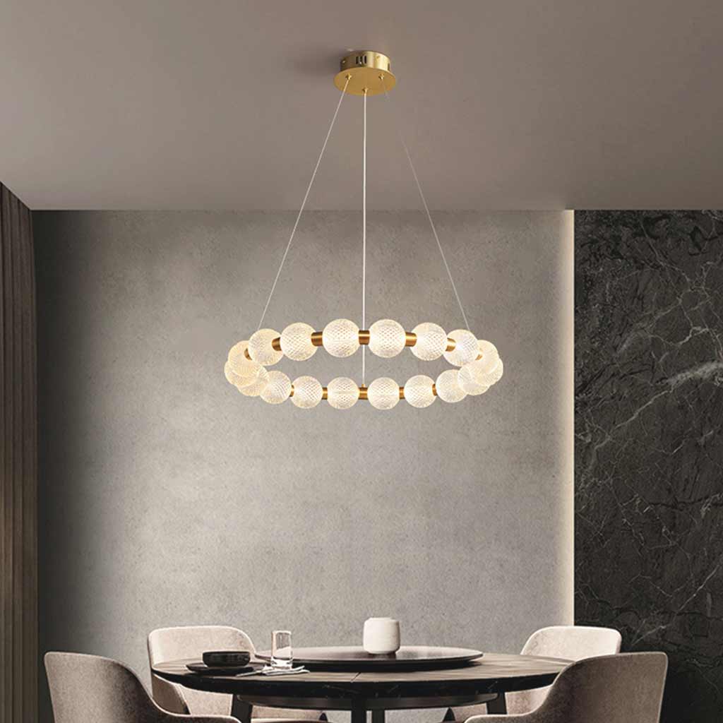 Chandelier Modern Brass Bead Pearl Ring Dimmable LED Dining Room