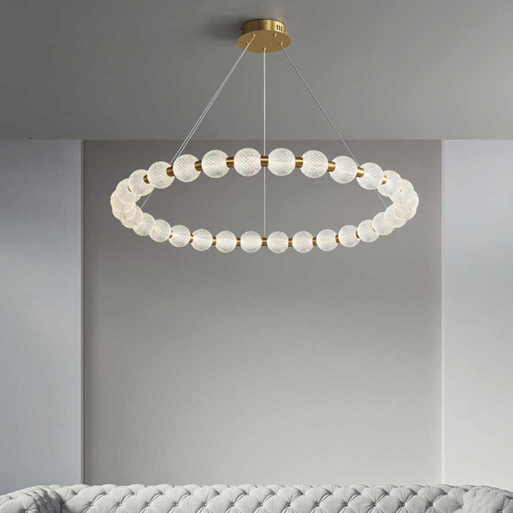 Chandelier Modern Brass Bead Pearl Ring Dimmable LED Living Room