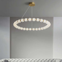 Chandelier Modern Brass Bead Pearl Ring Dimmable LED Living Room