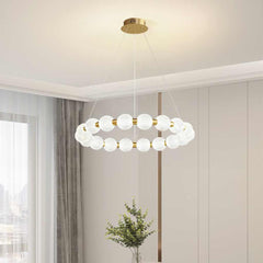 Chandelier Modern Brass Bead Pearl Ring Dimmable Room