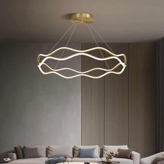 Chandelier Modern Circular Wave Ring Copper LED Gold Living Room