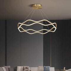 Chandelier Modern Circular Wave Ring Copper LED Living Room