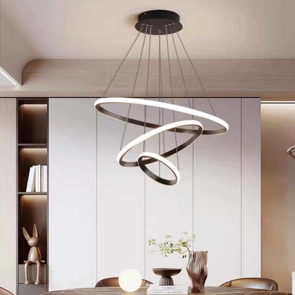 Ljuskrona modern guld 3 ringa cirkulär, aluminium
