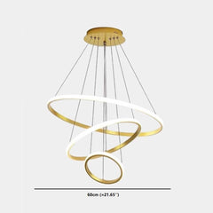 Chandelier Modern Gold 3 Ring Circular, Aluminum