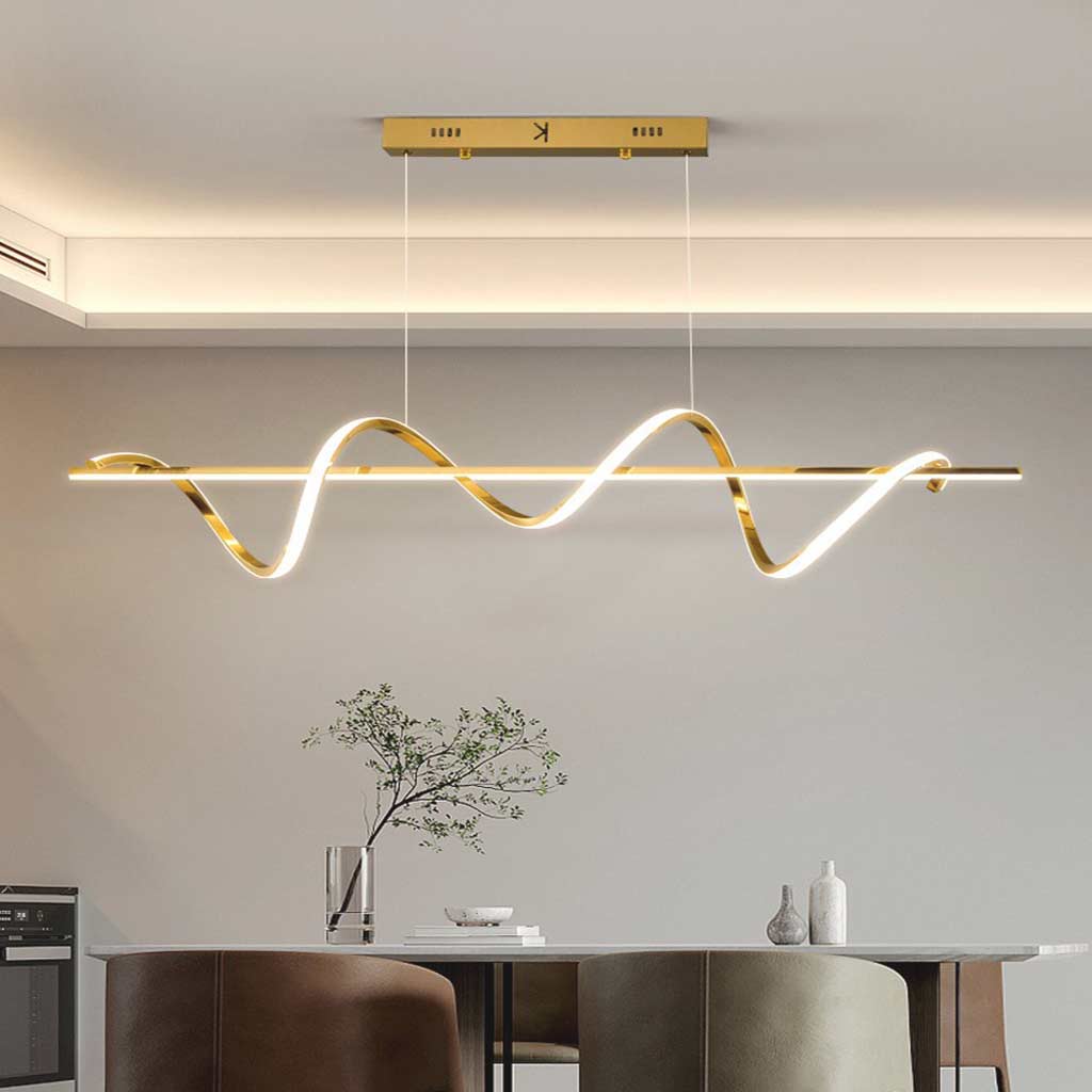 Linear Modern Led Modern Gold Linear Curved Wave LED Chandelier | VAXLAMP