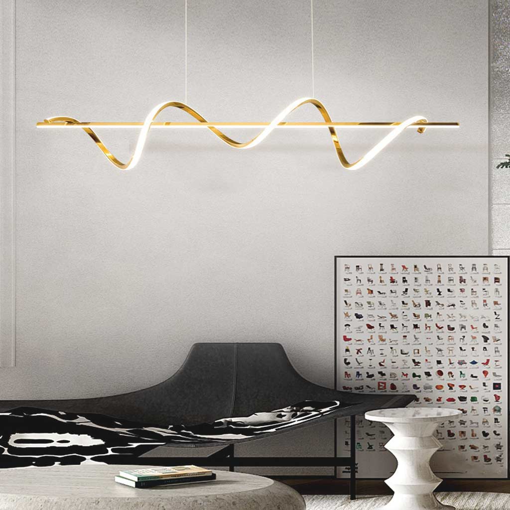 Modern Gold Linear Curved Wave LED Chandelier | VAXLAMP