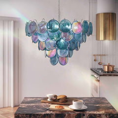 Lampadario Multistrato a Grappolo in Vetro di Murano Disco, 3 Colori