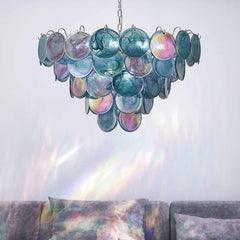 Lampadario Multistrato a Grappolo in Vetro di Murano Disco, 3 Colori