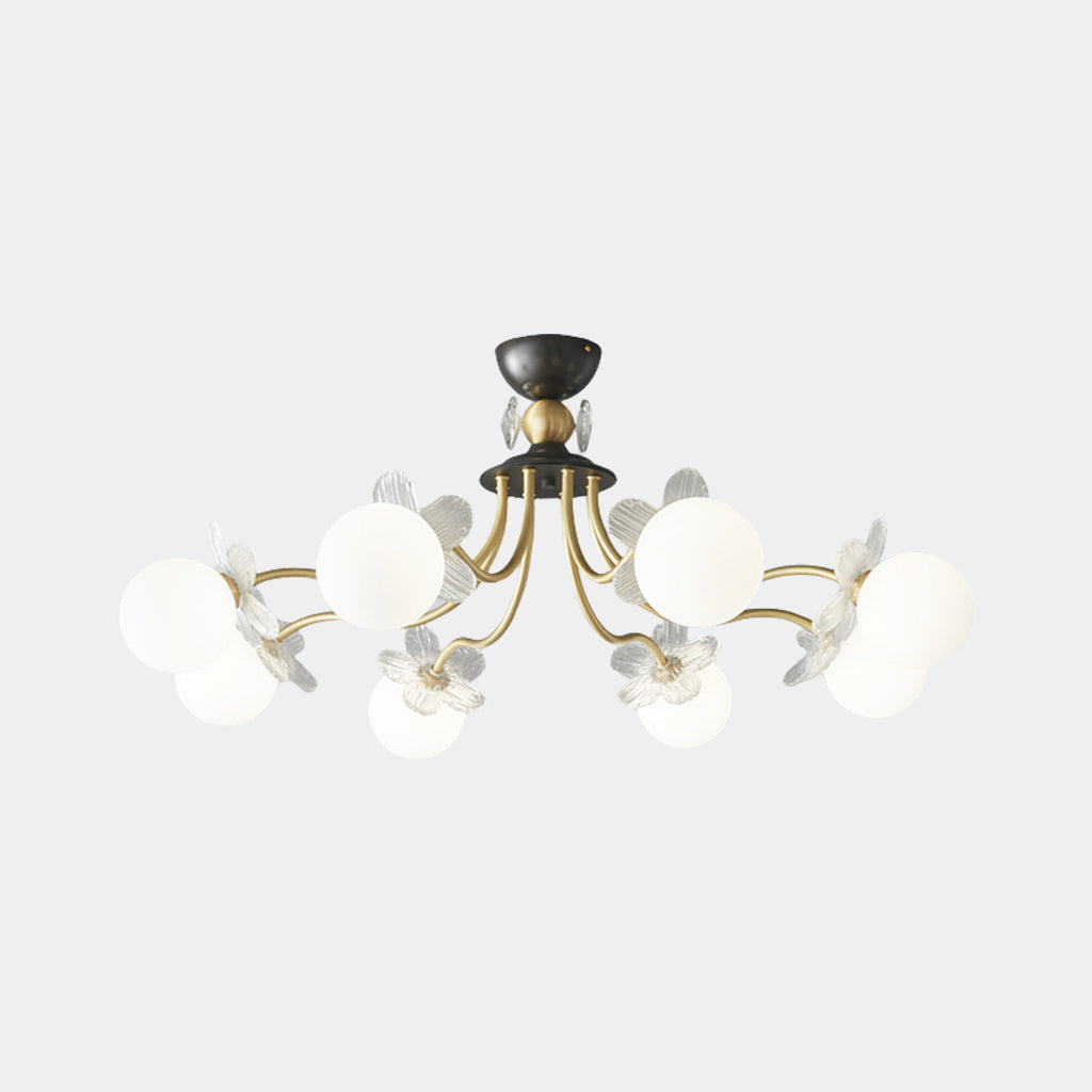 Chandelier Nordic Brass Cherry Petal Glass Globe