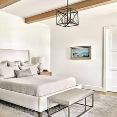 Chandelier Pendant Light Industrial Iron Cube Black Bedroom