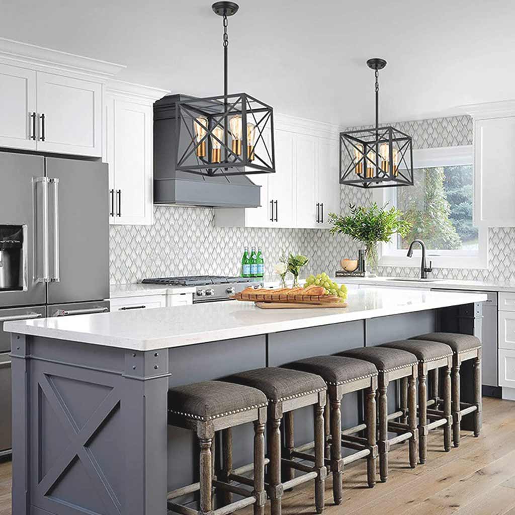 Chandelier Pendant Light Industrial Iron Cube Black Kitchen Island