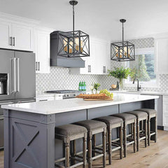 Chandelier Pendant Light Industrial Iron Cube Black Kitchen Island