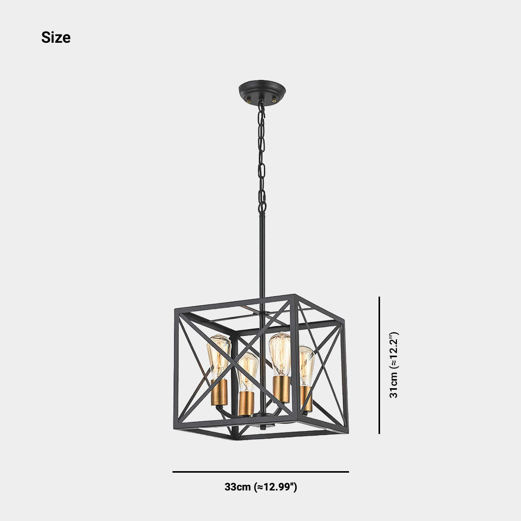 Chandelier Pendant Light Industrial Iron Cube Black Size