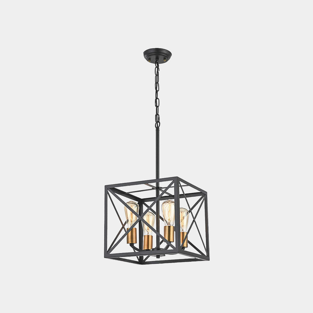 Chandelier Pendant Light Industrial Iron Cube Black