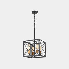Chandelier Pendant Light Industrial Iron Cube Black