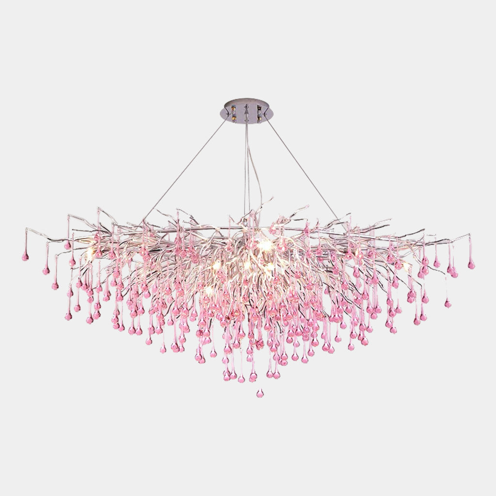 Lustre Branche En Verre Cristal Rose Goutte De Pluie Ovale