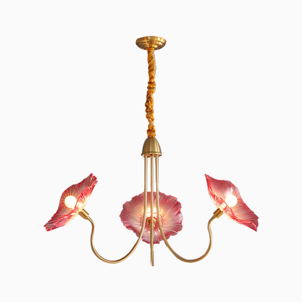 Chandelier Retro Glass Lotus Flower Purple 3 Lights