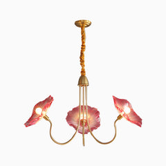 Chandelier Retro Glass Lotus Flower Purple 3 Lights