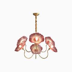Chandelier Retro Glass Lotus Flower Purple 5 Lights