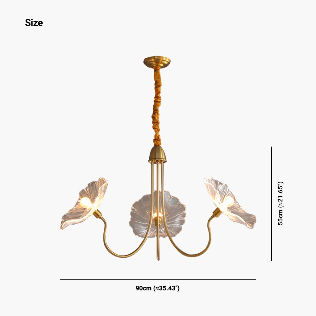 Chandelier Retro Glass Lotus Flower White 3 Lights Size