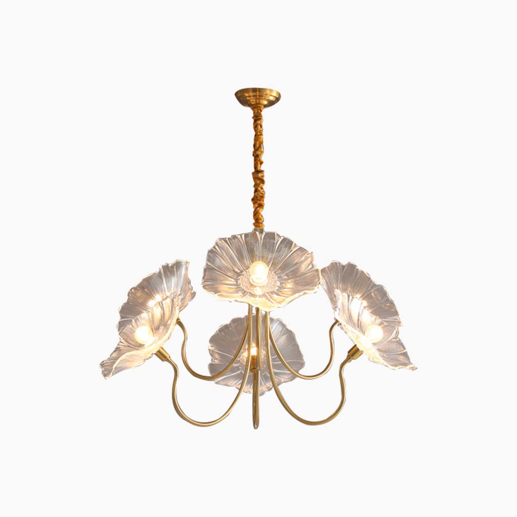 Ljuskrona Retro Glas Lotus Blomma Vit 5 lampor