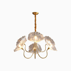 Chandelier Retro Glass Lotus Flower White 5 Lights