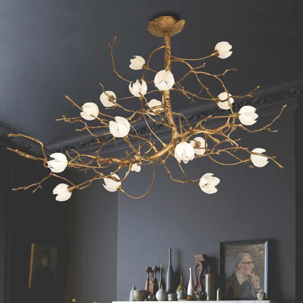 Chandelier Retro Grand Brass Branch Flower Bud Entryway