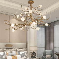 Chandelier Retro Grand Brass Branch Flower Bud Living Room