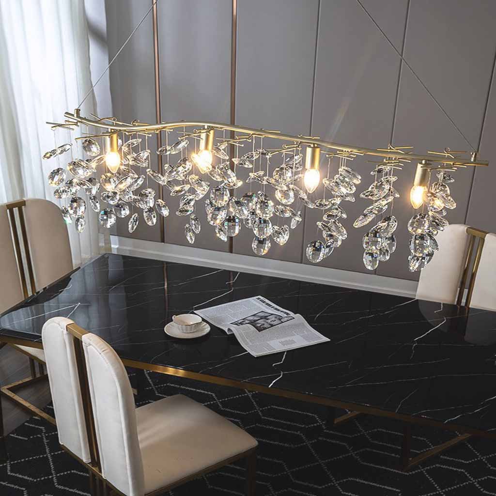 Chandelier Romantic Luxury Brass Branch Crystal Raindrop Dining Room
