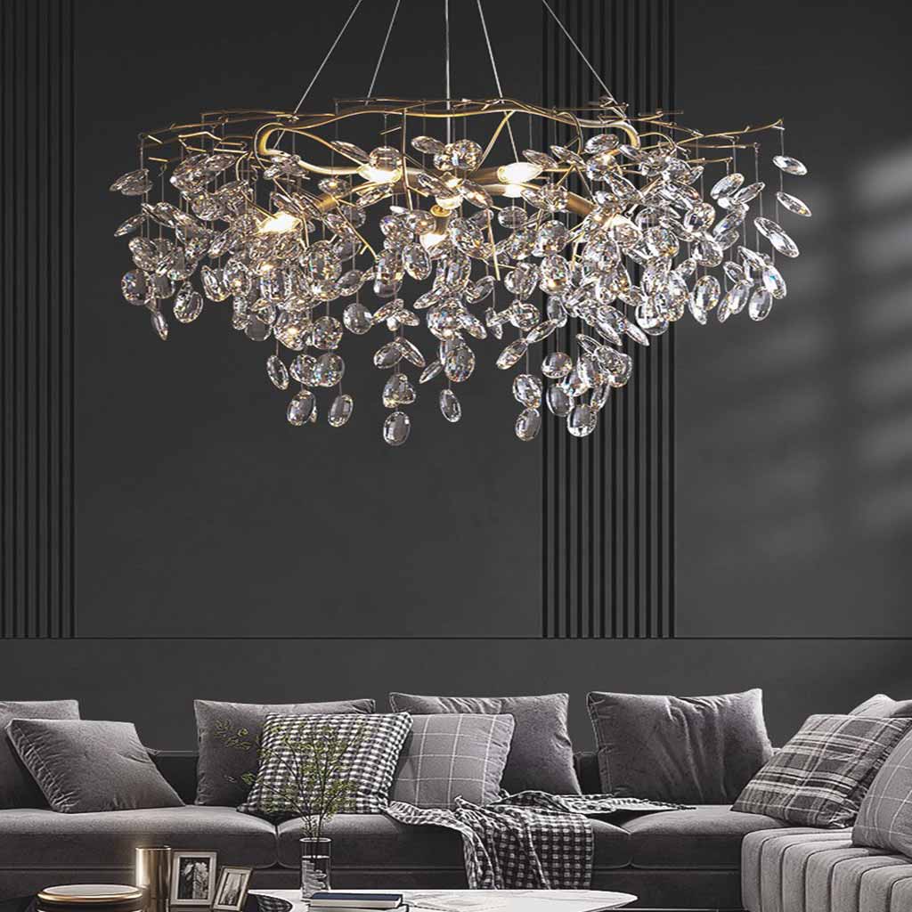 Chandelier Romantic Luxury Brass Branch Crystal Raindrop Living Room