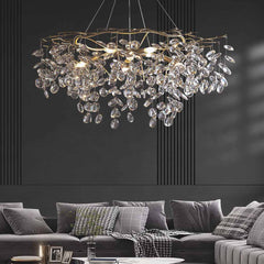 Chandelier Romantic Luxury Brass Branch Crystal Raindrop Living Room