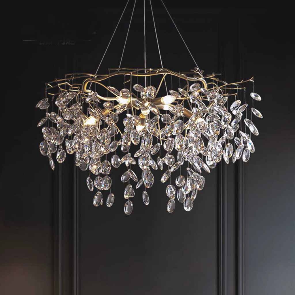 Chandelier Romantic Luxury Brass BranchCrystal Raindrop Room