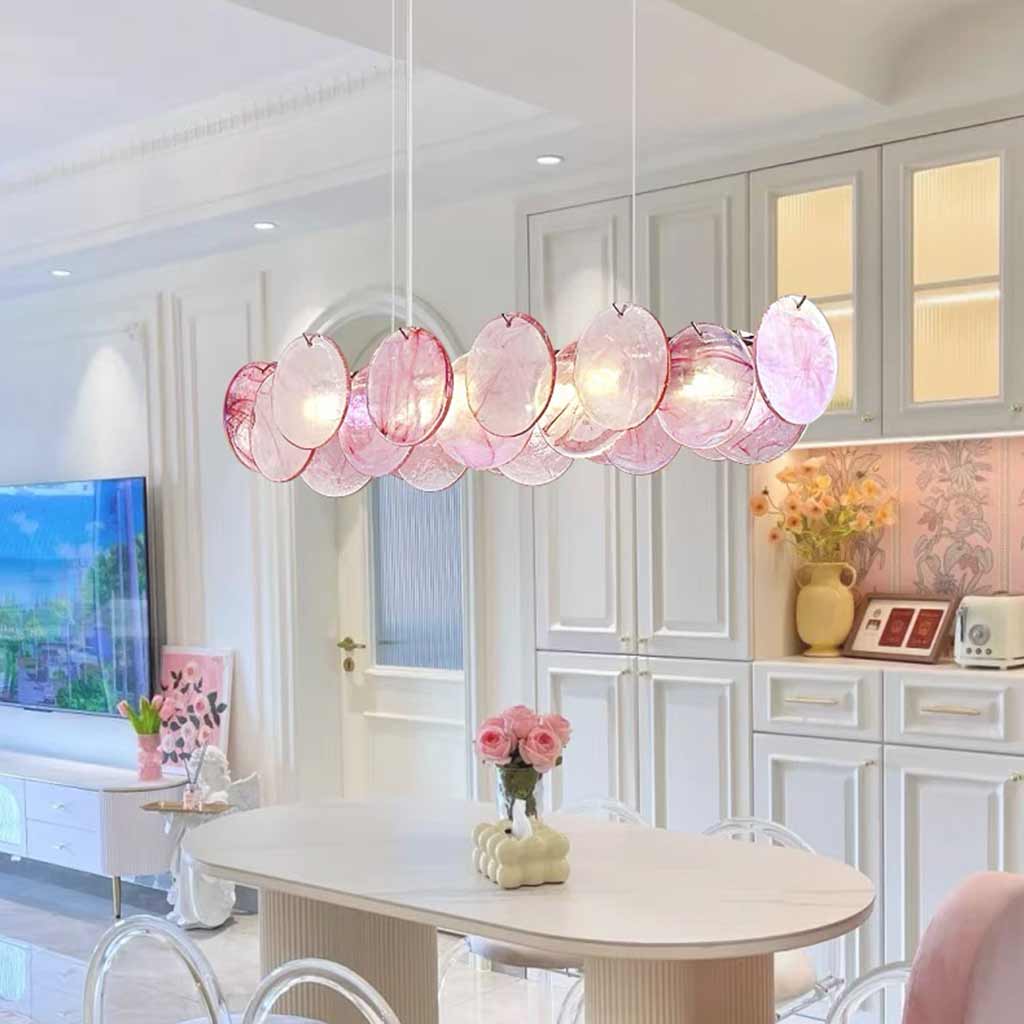 Chandelier Romantic Murano Glass Disc Pink Dining Room