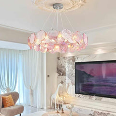 Chandelier Romantic Murano Glass Disc Pink Living Room
