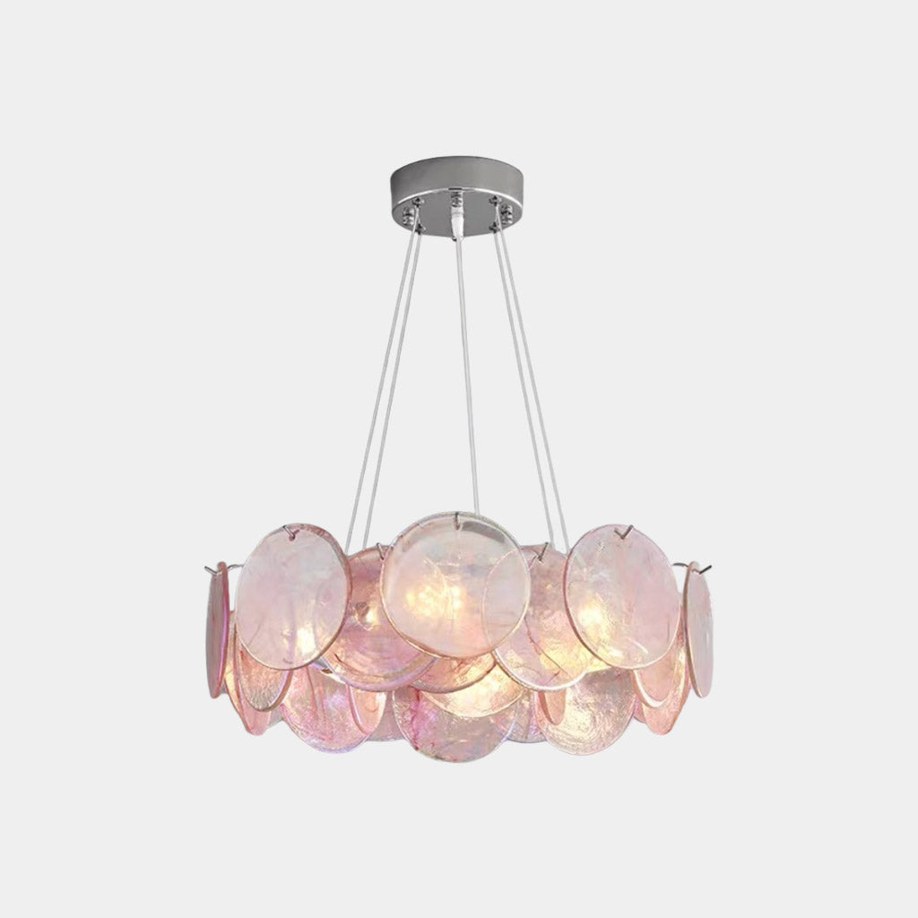 Csillár romantikus Murano üvegtárcsa, rózsaszín / zöld